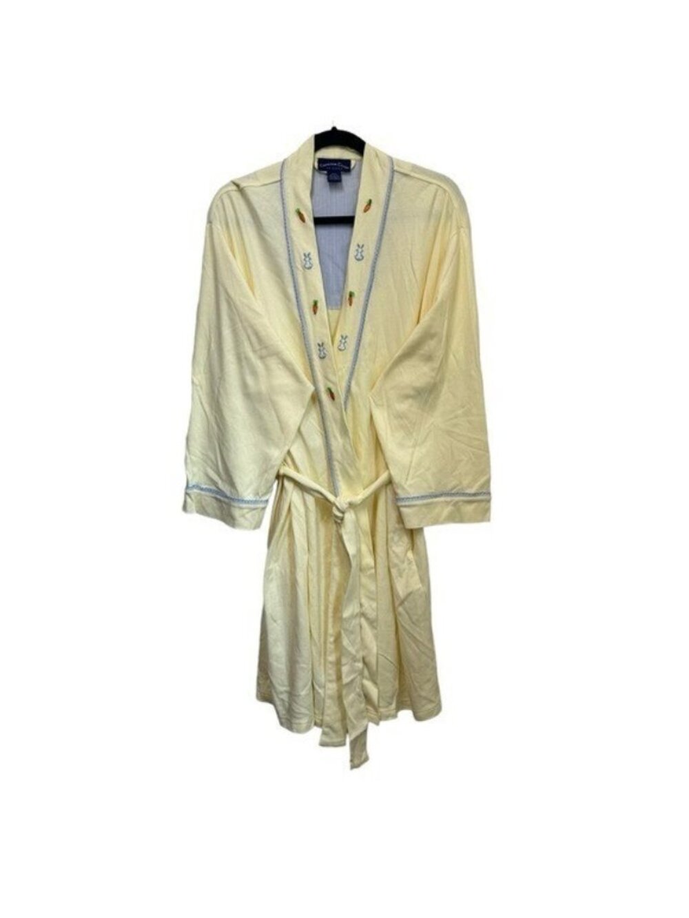 Charter Club Intimates L Robe Easter Spring Yellow Carrot Bunny Embroidered Wrap